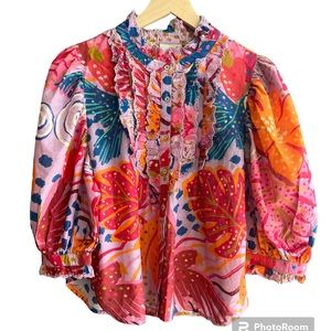Farm Rio Lilac Colorful Party Blouse by Anthropologie, size Medium, NWT, tops